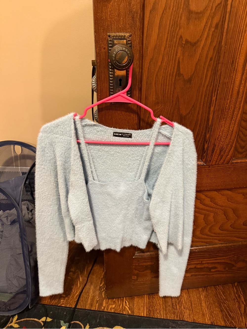 SHEIN Powder Blue Fuzzy Cropped Tank & Cardigan Set